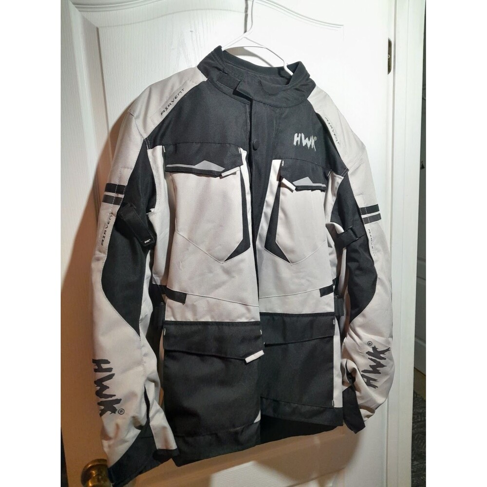 Motorcycle Jacket for Men, HWK TOURING  Water Resistant SIZE L Black AND GREY